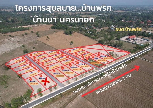 โครงการบ้านสวนสุขสบาย ติดถนนโยธาธิการ อยู่ใกล้ อบต.บ้านพริก อ.บ้านนา นครนายก