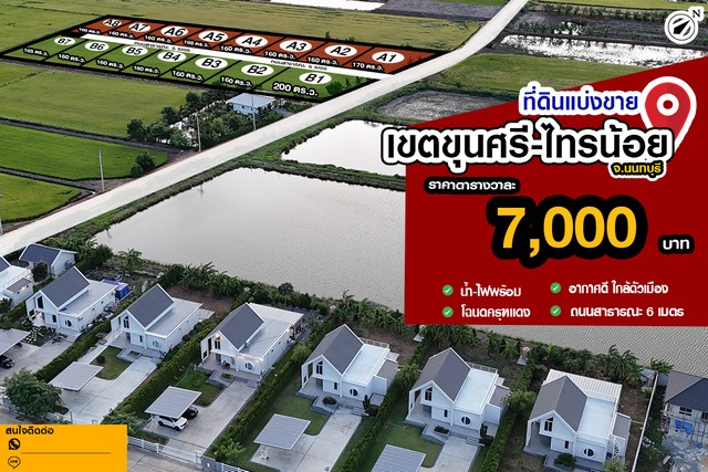 ขายที่ดินขุนศรี-ไทรน้อย น้ำ-ไฟฟ้า 3 เฟสพร้อมแปลงสวย