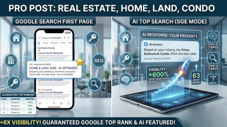 รับโพสต์ขายบ้านที่ดิน คอนโด อสังหา ติด AI Search ดันติดSEOหน้าแรกกูเกิล
