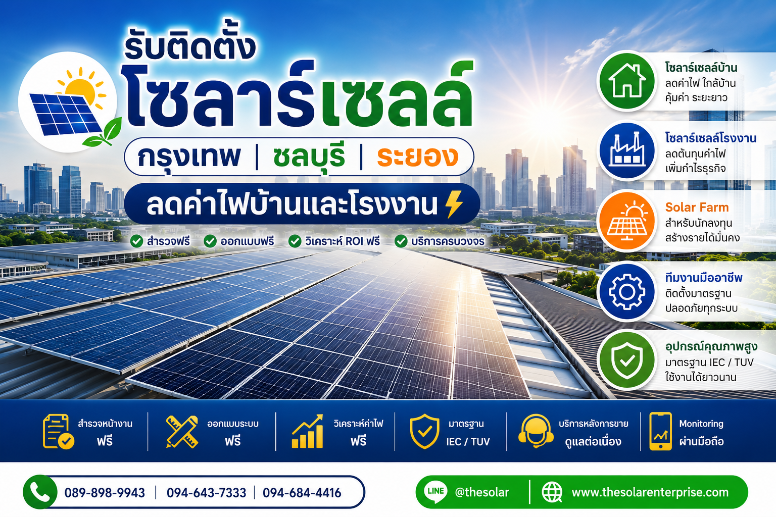 ประกาศ บริการ ลดค่าไฟจริงวิเคราะห์ROIฟรี ชลบุรีระยอง ลดค่าไฟบ้านและโรงงาน ติดตั้งโซลาร์เซลล์ชลบุรีนิคมอุตสาหกรรม ลดค่าไฟบ้านและโรงงาน